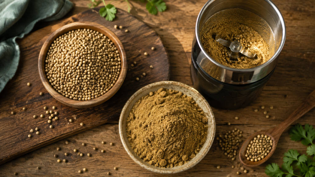 how to make coriander powder at home from whole coriander seeds.