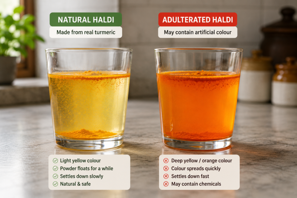 pure turmeric water test compared with adulterated haldi