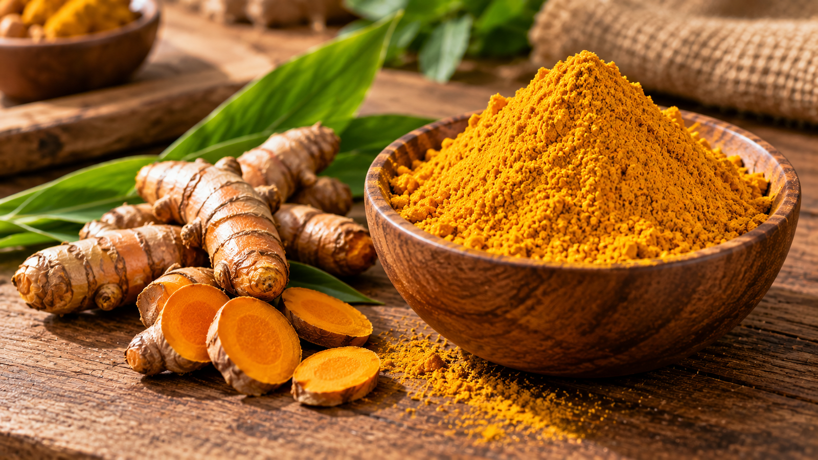 haldi powder turmeric with fresh turmeric roots.
